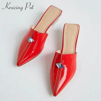 

Krazing pot pleated genuine leather brand med heel party gorgeous luxury women bling crystal art heels diamond-studded pumps L77