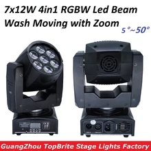 Free Shipping High Quality Zoom Led Mini Beam Wash Moving Head Light 7x12W 4in1 RGBW Quad Professional DJ Disco DMX Stage Lights