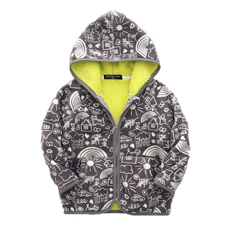 Benemaker/Осенняя флисовая куртка для мальчиков и девочек; детская одежда с капюшоном; Верхняя одежда с героями мультфильмов; теплая ветровка; пальто для маленьких детей; JH030 - Цвет: Grey
