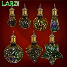 Larzi 3d lâmpada led estrela fogos de artifício e27 vintage edison luz noturna 220 v a60 st64 g80 g95 g125 feriado novidade decoração iluminação