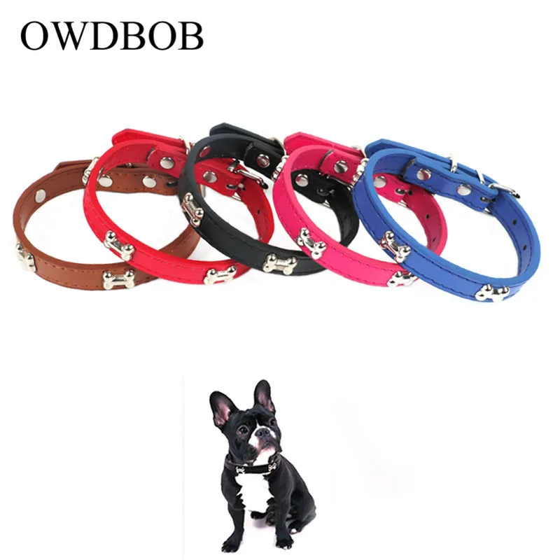 

OWDBOB Bone Leather Durable Pet Dog Collar Adjustable Cats Puppy Collars Neck Strap for Small Medium Large Dogs
