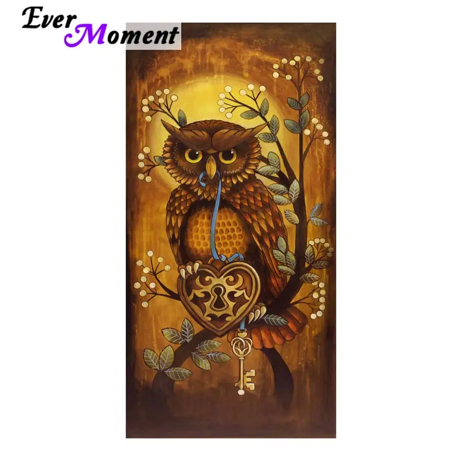 

Ever Moment 5D Diamond Painting Owl Key Home Decor Mosaic Diamond Kit 3D Diamond Painting Full Animal Diamond Embroidery ASF898
