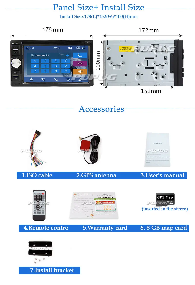 Excellent 6.2" Touch Screen Car DVD CD Player Stereo Video Audio Headunit with GPS Navigation and Bluetooth Support MP3,AVI,JPG+Camera 5