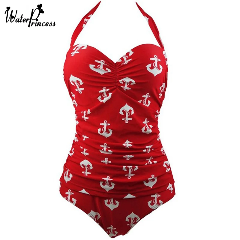 WATER PRINCESS Swimwear Hang Neck Breast Padded Swimsuit Print Cherry