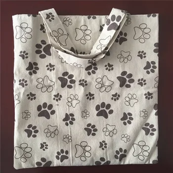 

YILE 2-layer Lining Cotton Linen Eco Shopping Tote Handbag Brown Paws 526j