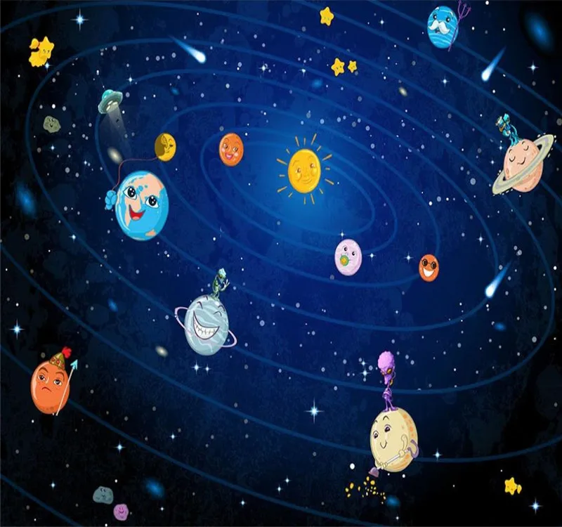 Custom wallpaper Nordic hand-painted space planet children's room sofa TV background wall decoration waterproof material Custom wallpaper Nordic hand-painted space planet children's room sofa TV background wall decoration waterproof material