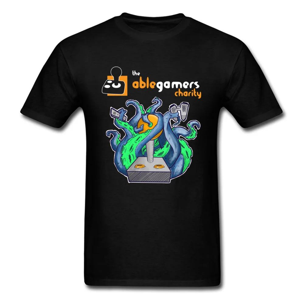 Casual Able Gamers Charity Octopus Tops & Tees for Men Hip Hop Fall Crew Neck 100% Cotton Short Sleeve T-shirts Normal Tee Shirt Able Gamers Charity Octopus black