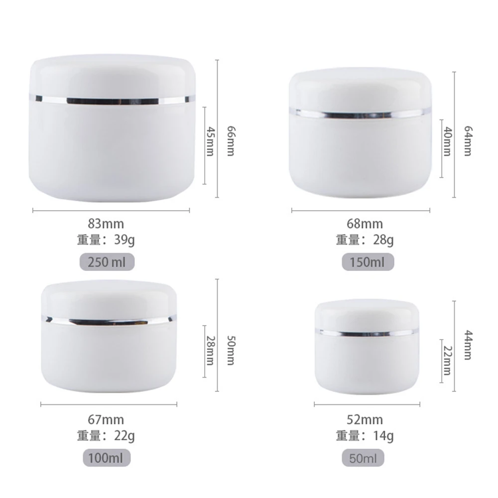 20/30/50/100/150/250ML Refillable Bottles Travel Face Cream Lotion Jar Cosmetic Container White Plastic Empty Makeup Jar Pot