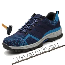 Уличная Мужская дышащая сетчатая обувь со стальным носком, рабочая обувь, Мужская Уличная Нескользящая стальная защитная обувь