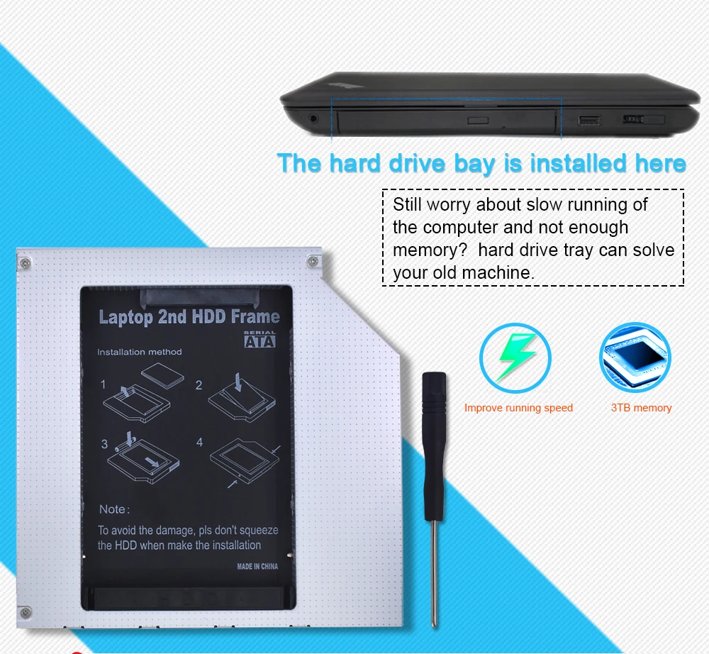 TISHRIC для ноутбука ODD CD DVD rom Оптический отсек алюминиевый Универсальный IDE для SATA 3,0 2nd HDD Caddy 9,5 мм 2," SSD чехол HDD корпус
