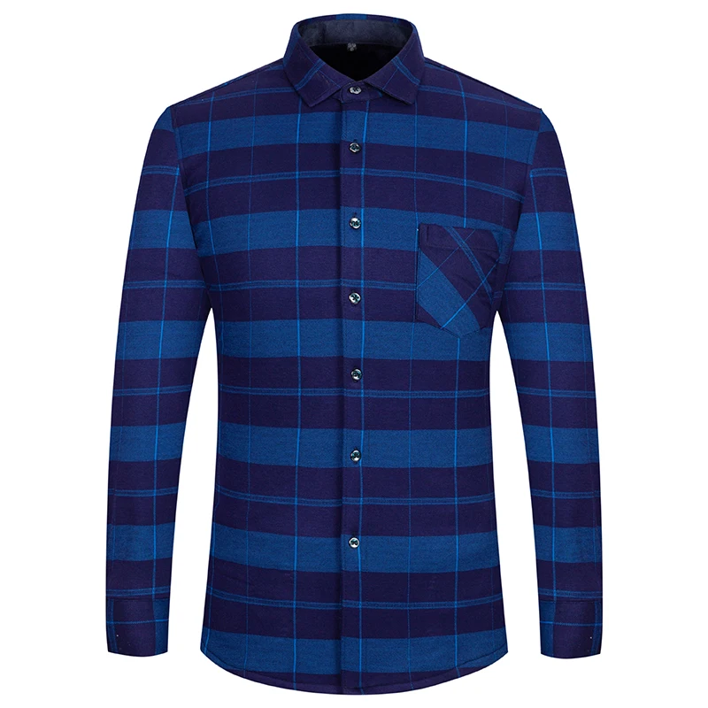 Winter Men's Plaid Warm Shirt Male Long Sleeve Plush Thick Business Casual Shirt Popular Pocket Design Clothing Soft Comfortble