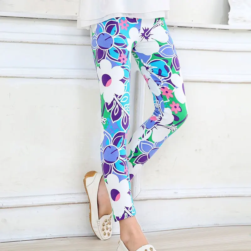 

Kids Girls Leggings Pants Girls Leggings Flower Floral Printed Elastic Long Trousers Pants 2-14Y