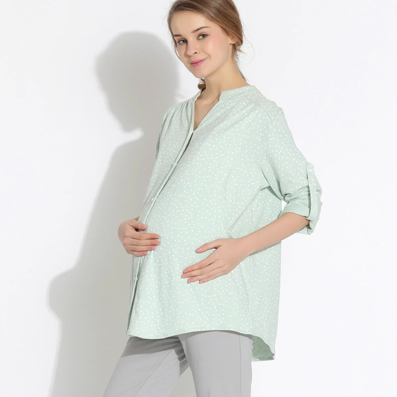 

2018 New Round Neck Cotton Dot Casual Pregnant Women Pajamas