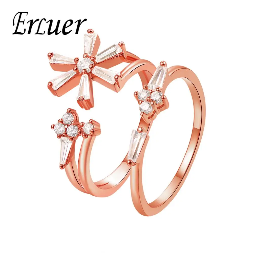 

ERLUER Fashion flower Rings For Women Girl Crystal Charm wedding Jewelry Women Zircon Party Gift Adjustable ring Set jewellery