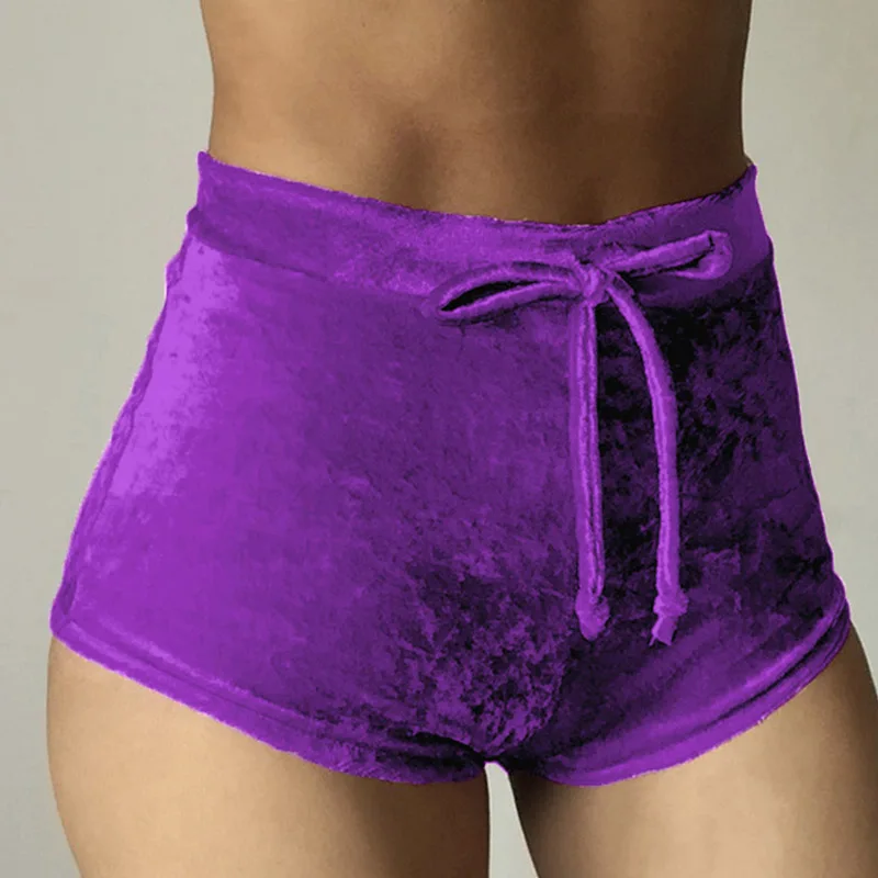 Новинка, S-XL, женские шорты, вельветовые шорты с завязками размера плюс, повседневные, высокая талия, летние сексуальные шелковые обтягивающие шорты для женщин - Цвет: Фиолетовый