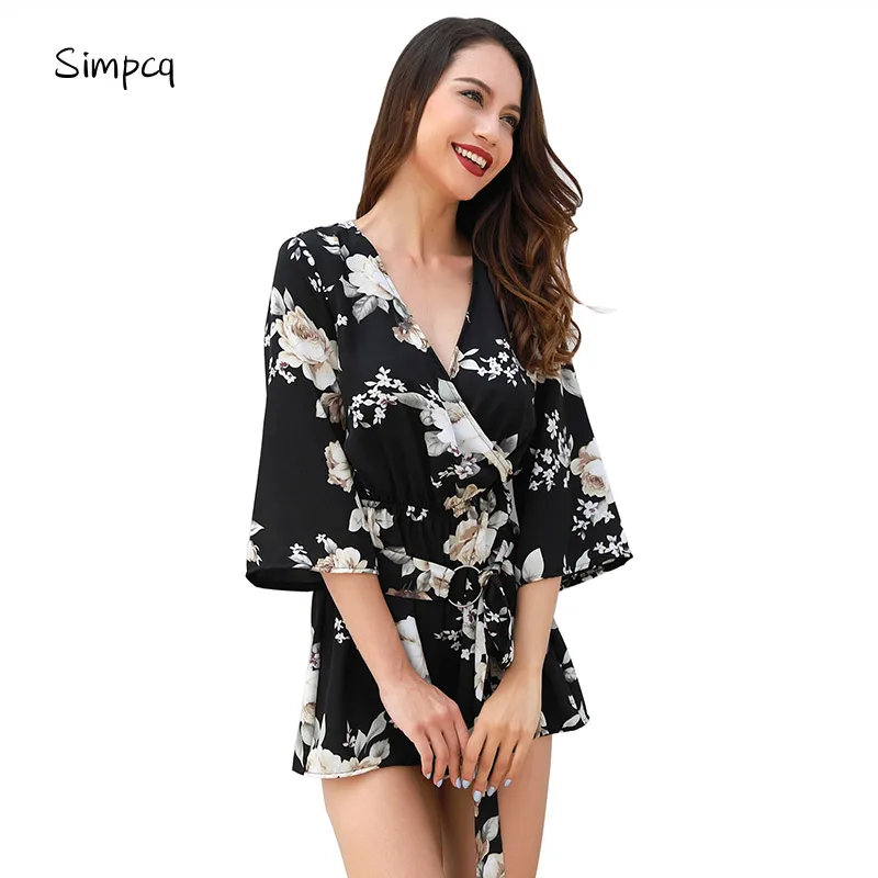 Body Cotton Catsuit Rushed Jumpsuit Women Simpcq Beach Style Womens Ladies V-neck Sleeve Summer Vertical Long Jacket Flack 2018 