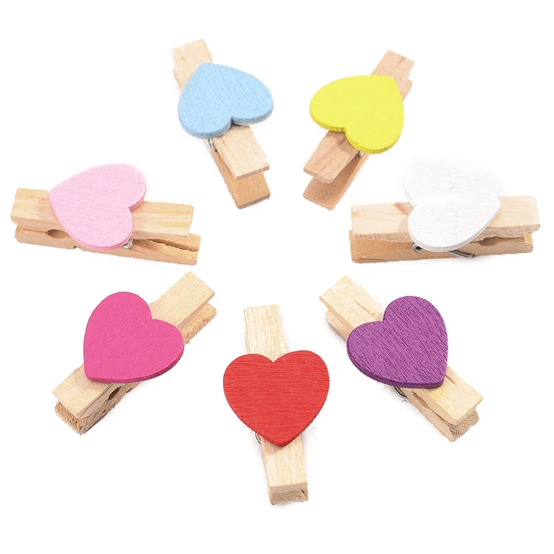 Photo Paper Clip Mini Wooden Wedding Decor Clip Crafts Love Pegs New Heart G8Q5 