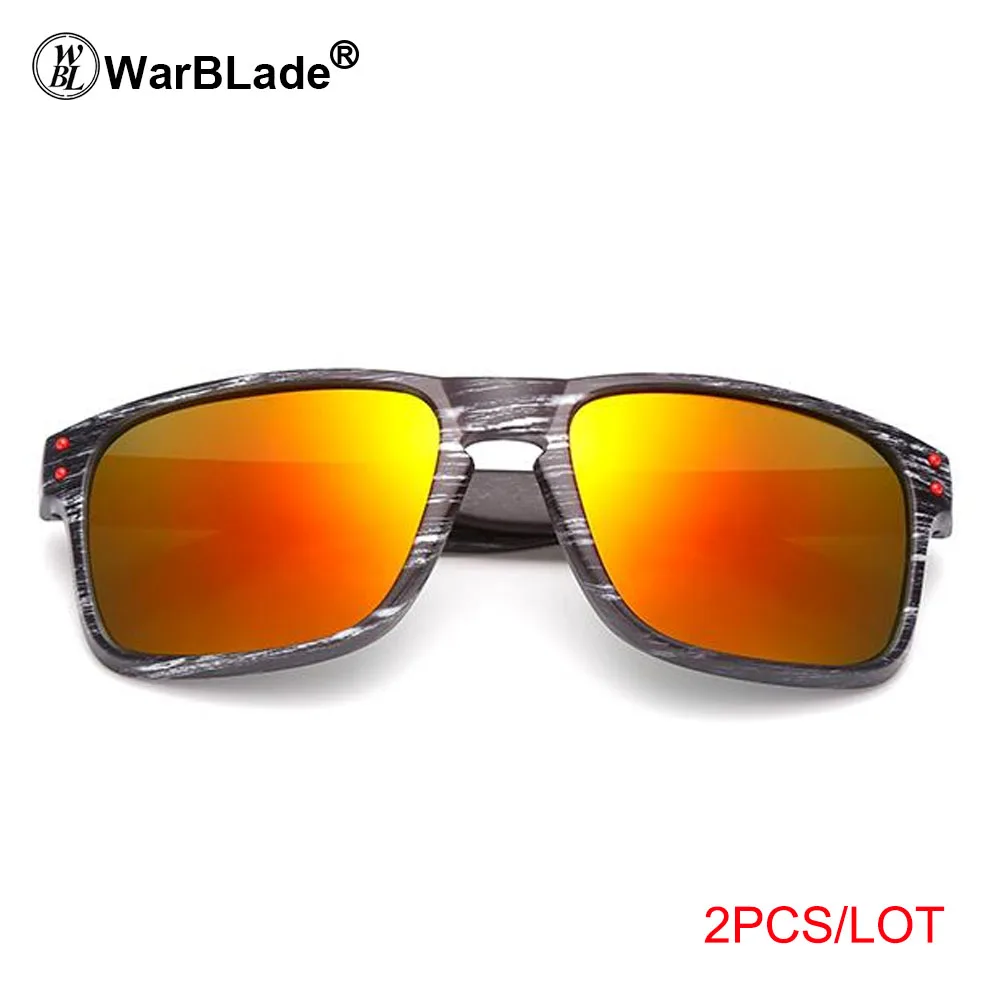 

WarBLade Mens Wood Grain Sunglasses Men Vintage Eyewear Coating Glasses Black Brown Frames Male Female Square Sun Glasses 2PCS