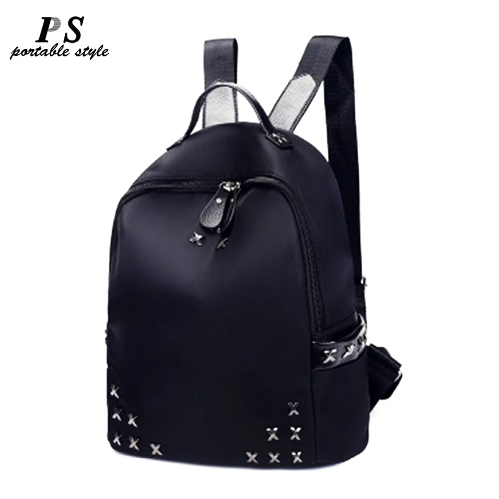 Beste 2019 Fashion Casual Vrouwen Klinknagel Rugzak Zwart Schooltassen Voor Tiener Vrouwelijke Meisjes Kleine Back pack Vrouwen Lederen Schoudertas