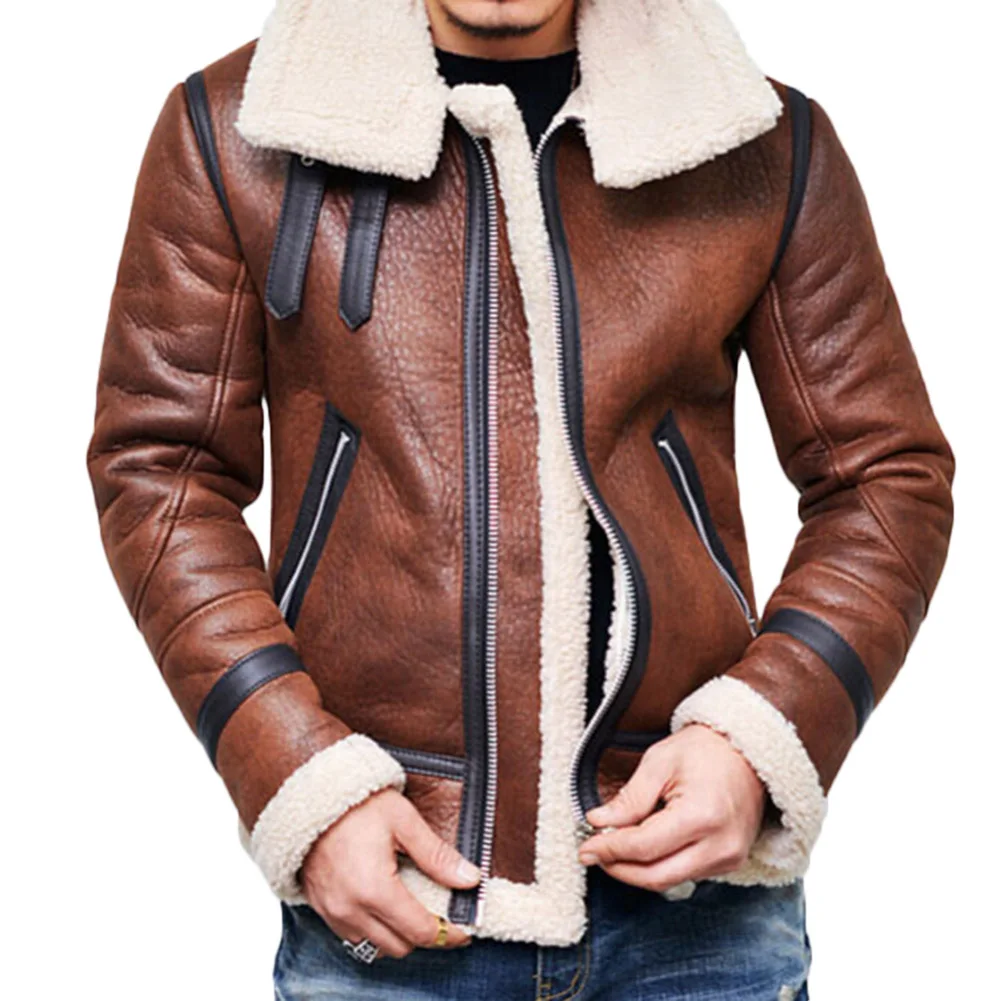 New Mens Pu Leather Jacket Winter 2018 Fashion Warm Coat Pu Leather