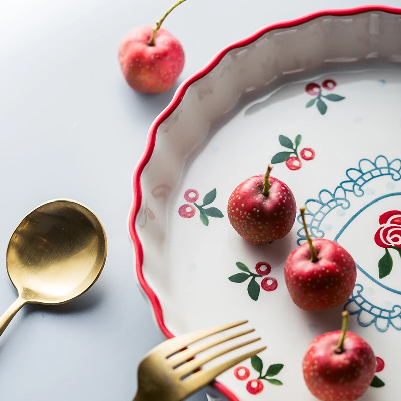 ANTOWALL 9,5 дюймов Милая вишневая Керамическая форма для выпечки пирога, домашняя печь, большая форма для выпечки, Суповая тарелка, диск