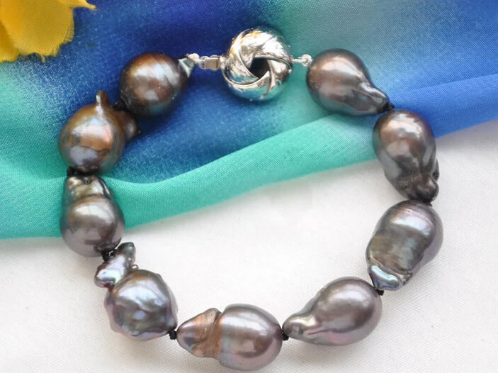 

Free shipping--@Huge 22mm black baroque keshi reborn pearl bracelet 8inch