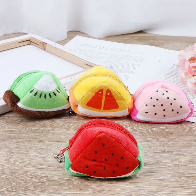 

4styles Fruit Girl Fashion Gift Cute Plush Purse For Girls Women Kawaii Plush Wallet Triangle Fruit Plush Cotton Children Pocket