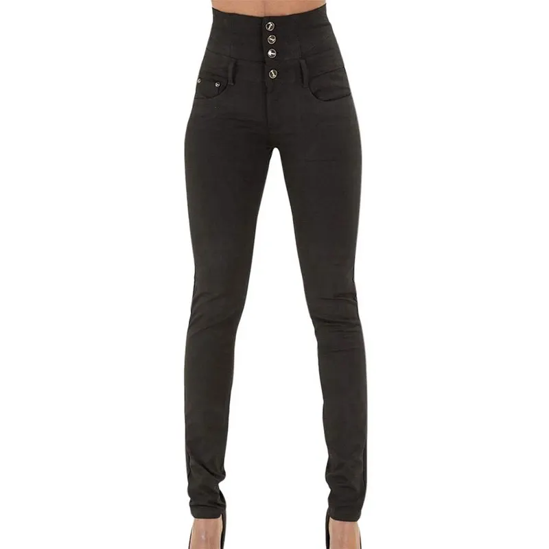 SHUJIN, новинка, женские джинсовые брюки-карандаш, женские джинсы с высокой талией, джинсы с пуговицами, плюс размер, 2XL - Цвет: Черный