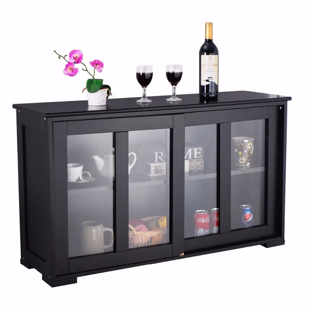 buy Home Storage Cabinet Sideboard Buffet Cupboard Glass Sliding Door Shelf Pantry Wood Kitchen Cabinet Furniture HW53867