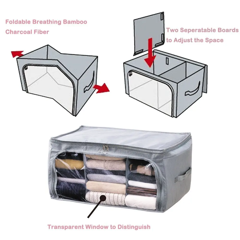 Nueva bolsa de almacenamiento plegable antimoho organiza grandes manijas transparentes para llevar ropa mantas organizador Zippe bolsa