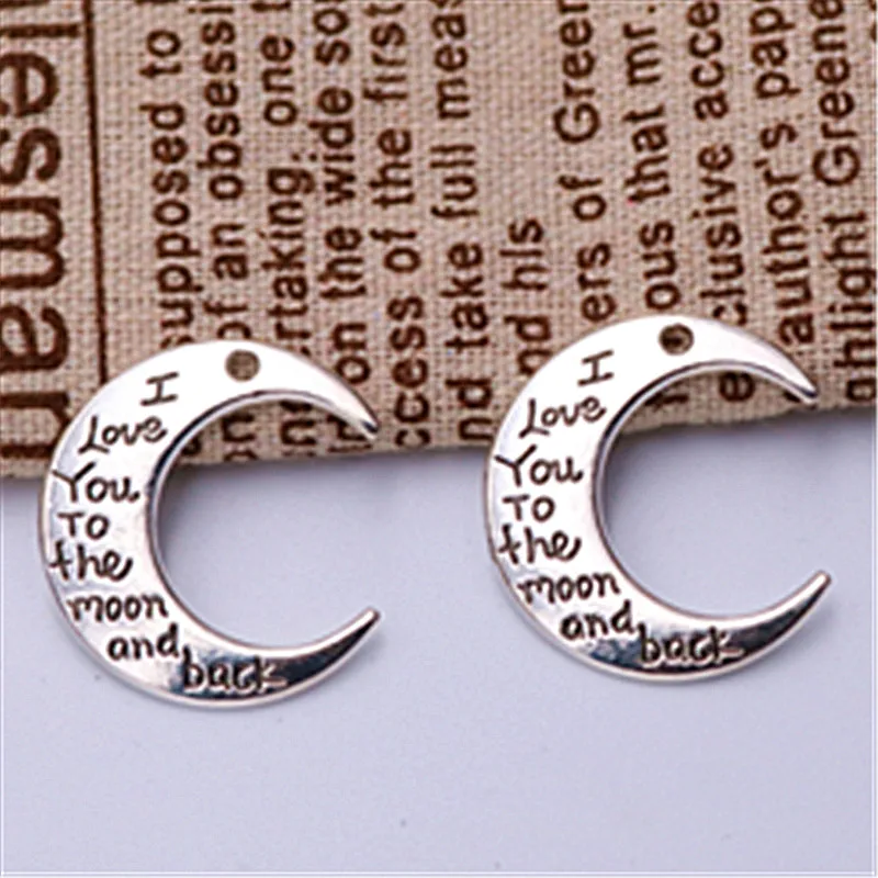 

WKOUD 6pcs Antique Silver I Love You To The Moon and Back Charm Earring Necklace DIY Metal Handmade Jewelry Alloy Pendants