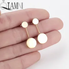 QIAMNI Geometrileri Çift Daire Disk Ön ve Arka Saplama Küpe Kadınlar için Kız Çocuklar Hediye Yuvarlak Kulak Ceketler Pendientes Bijoux(China)