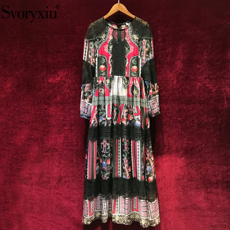 Robe Svoryxiu D'été Noir Mode Longues 2019 Multi Pour Imprimé Manches De Créateur Dentelle Maxi Vacances Partie Vintage Robes Folk Femmes qSzVpGMU