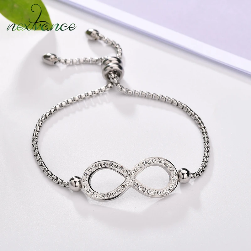 Nextvance Шарм Бесконечность Символ Регулируемая цепь браслеты CZ камень письмо геометрический браслет для женщин