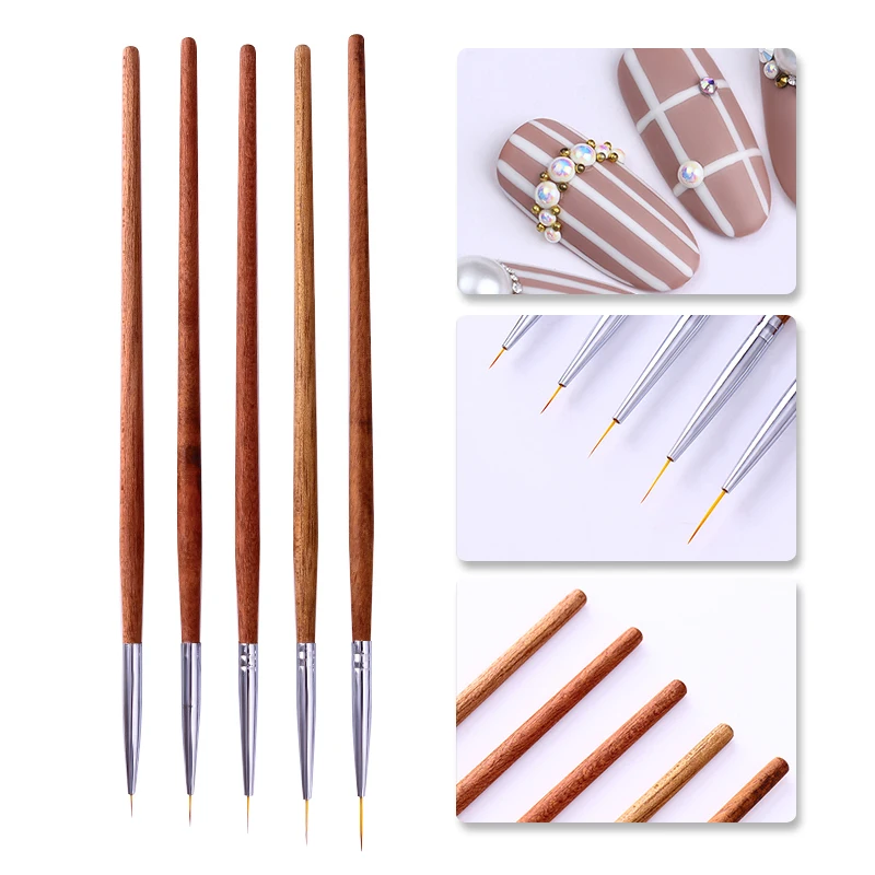 

5 Pcs UV Gel Liner Drawing Brush Painting Acrylic Pen Redwood Handle Manicure Nail Art Tool DIY Drawing Brushes