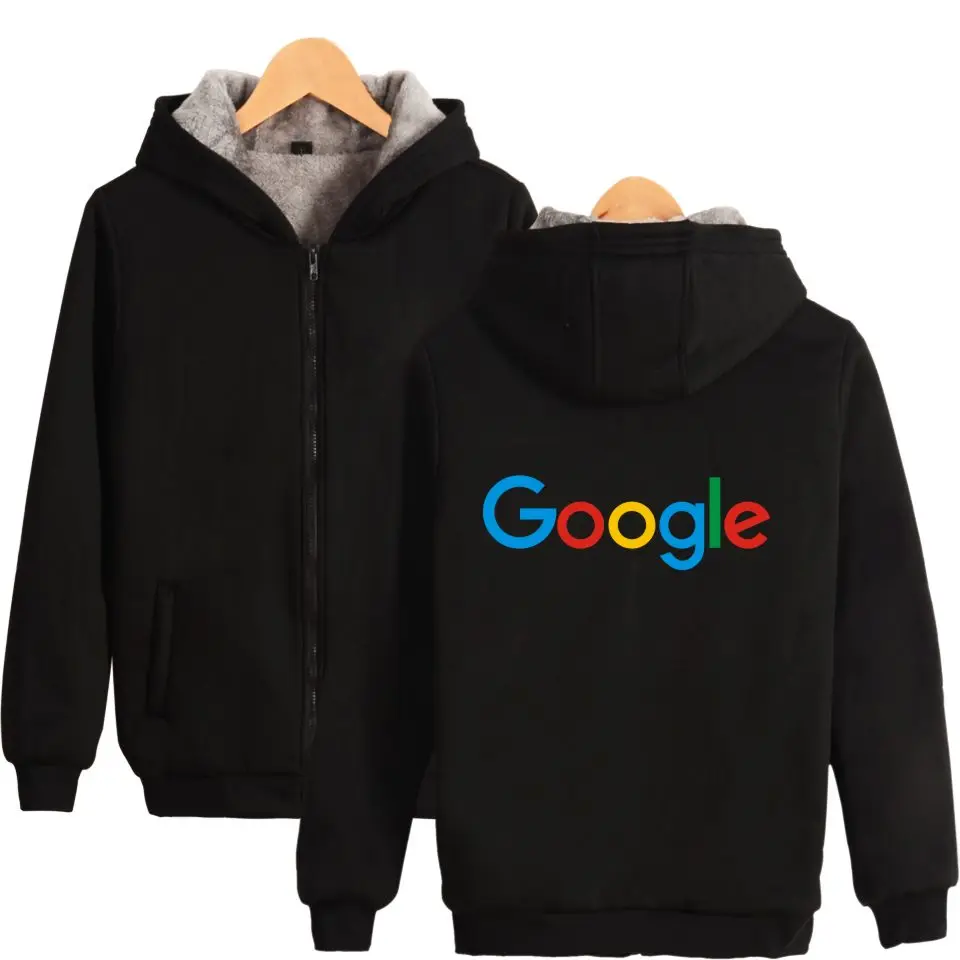 Толстовки с капюшоном Google на молнии; Повседневная зимняя плотная теплая одежда с принтом Google; хлопковая толстовка на молнии с логотипом Google
