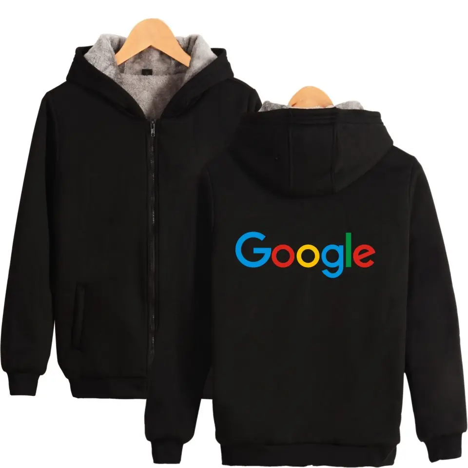 Толстовка Google на молнии Повседневная зимняя плотная теплая одежда хлопковая