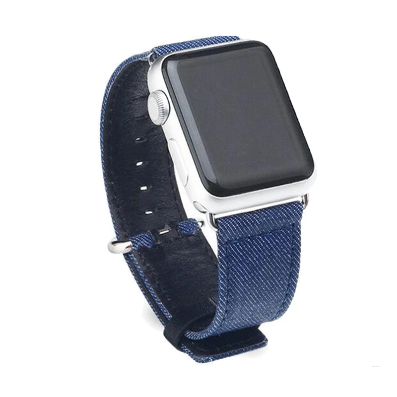 

Leather canvas strap for apple watch 4 band 42mm 38mm 44mm 40mm correa The Denim wrist watchband bracelet belt for iwatch 3 2 1