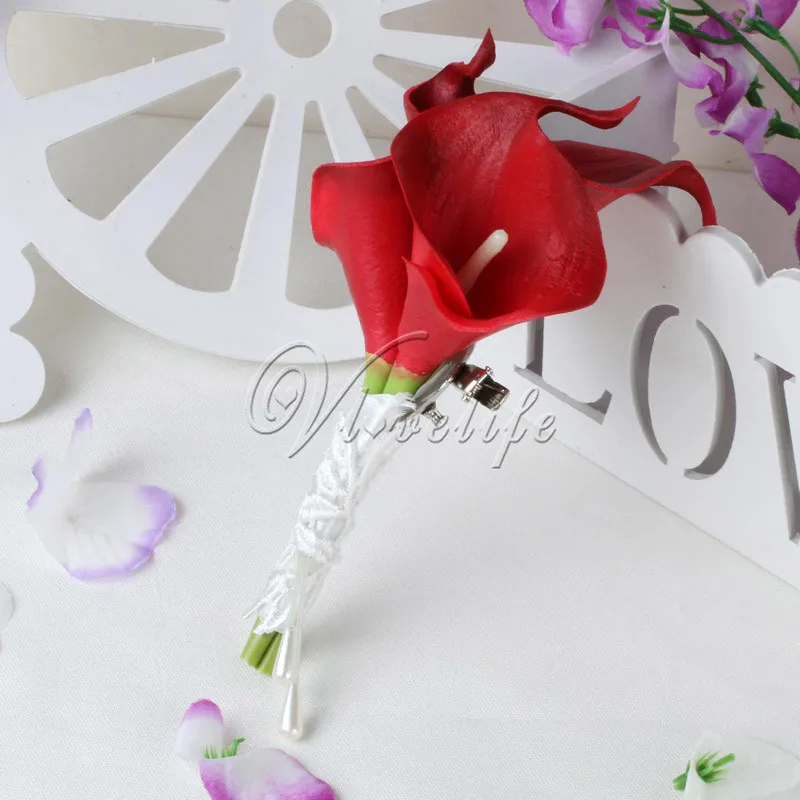9 Цвета Калла брошь в форме лилии булавки бутоньерка корсаж Свадебные дружки брошь Искусственные цветы Свадебный декор букета 10x17 см