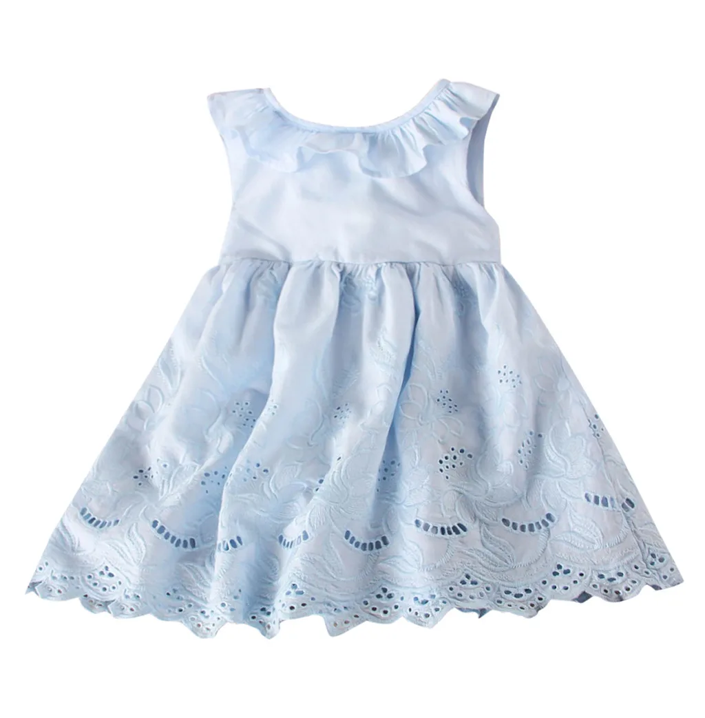 

Lace print cute solid color dress Toddler Kids Baby Girl Clothes Lace Bowknot Party Wedding Pageant Princess Dress F4