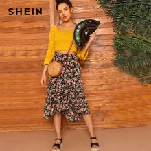 SHEIN Асимметричная Юбка С Цветочным Принтом, Летняя Юбка На Запах