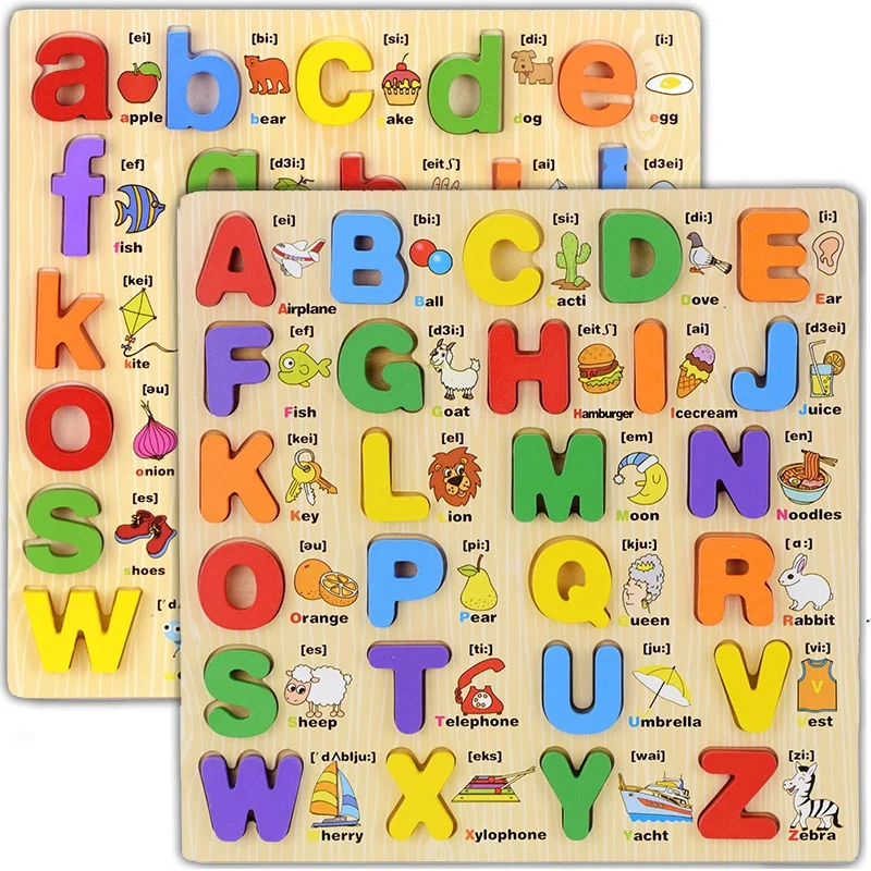 Enfants apprenant la lettre majuscule minuscule Alphabet conseil langue jouets éducatifs en bois pour enfants lettre Scrabble