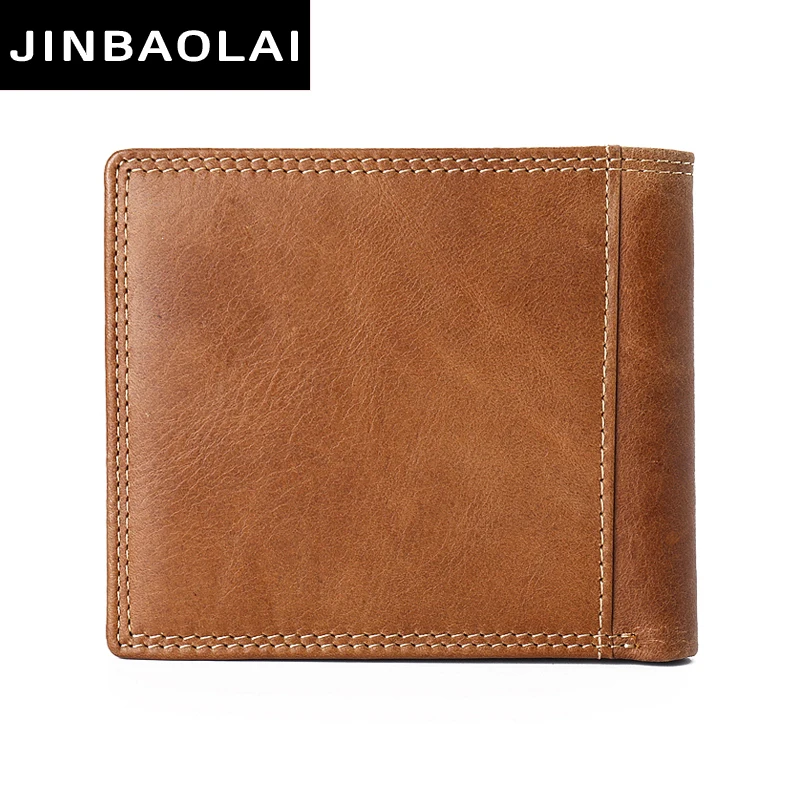 JINBAOLAI cow leather original brand male wallet fashion double suture design bifold wallets for men hight quality leather walet