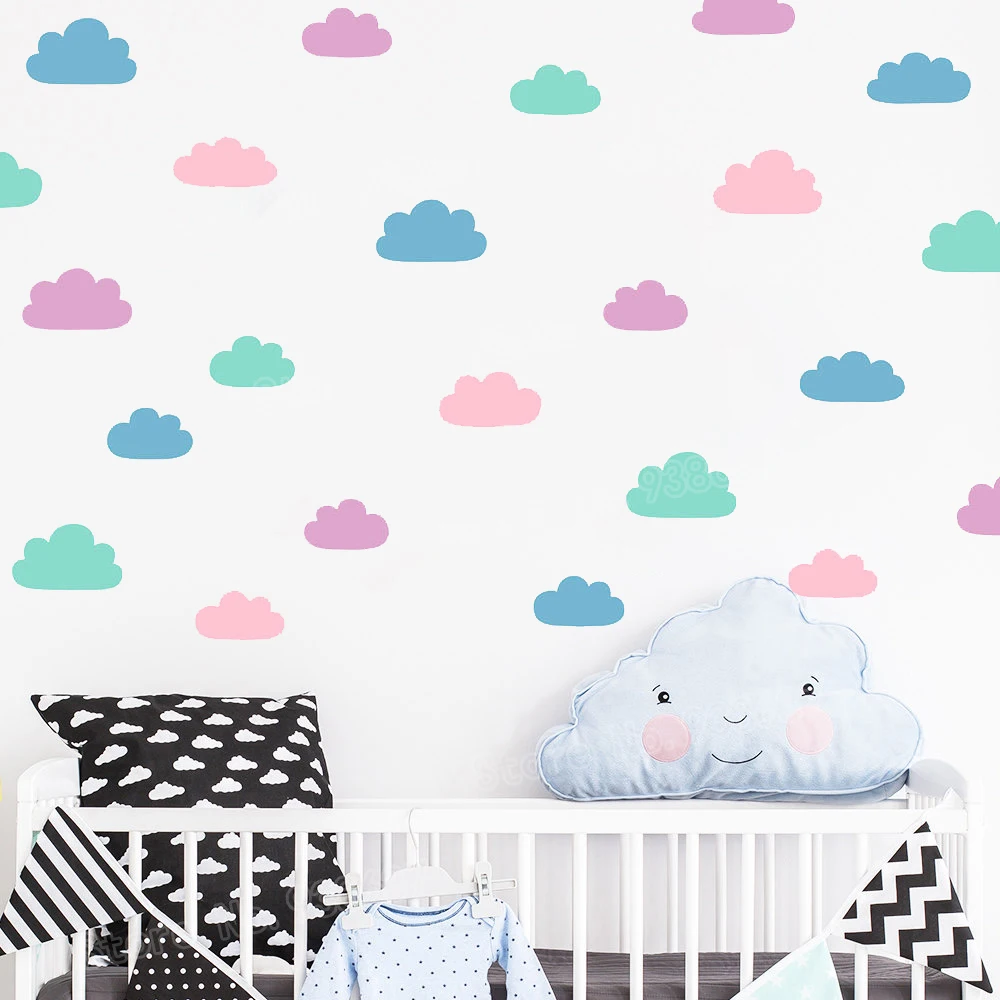 4 Color Cloud Decals for Baby Nursery Room Removable Vinyl Wall