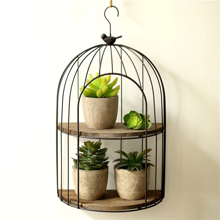 

Vintage wrought iron balcony bird cage rack wall flower wall hanging wall decoration desktop mini storage rack