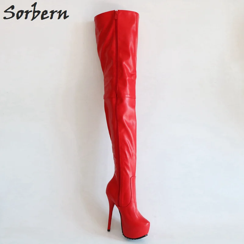 Sorbern Women's Red Thigh High Boots, High Heels, Platform Shoes, Plus Size 12, Black Heeled Boots for Ladies image 3