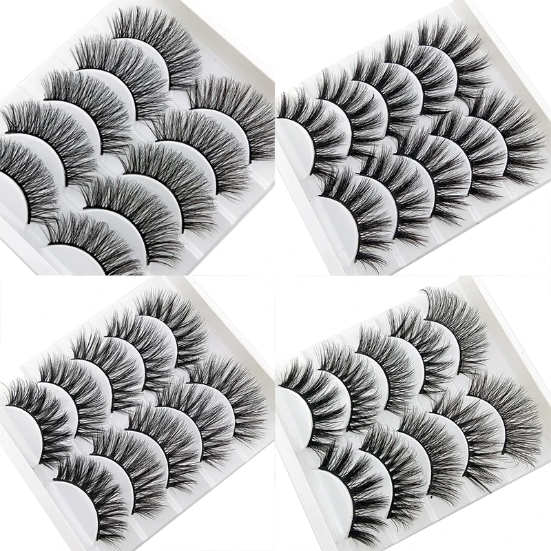 

2019 New 5 Pairs 3D Mink Hair False Eyelashes Natural Long Thick 3D Eyelashes Crisscross Full Strip Lashes Handmade Eyelashes