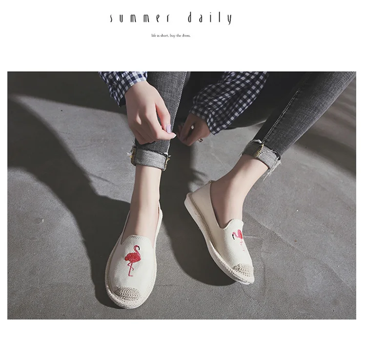 Kalupao 2018 Girls Shoe Embroidery Embroidery  Flamingo Canvas Shoes Summer Flat Asakuchi Fisherman Shoes Breathable Casual Shoe (6)