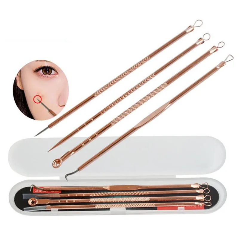 4pcs/set Rose Gold Stainless Steel Acne Removal Needle Pick Squeeze