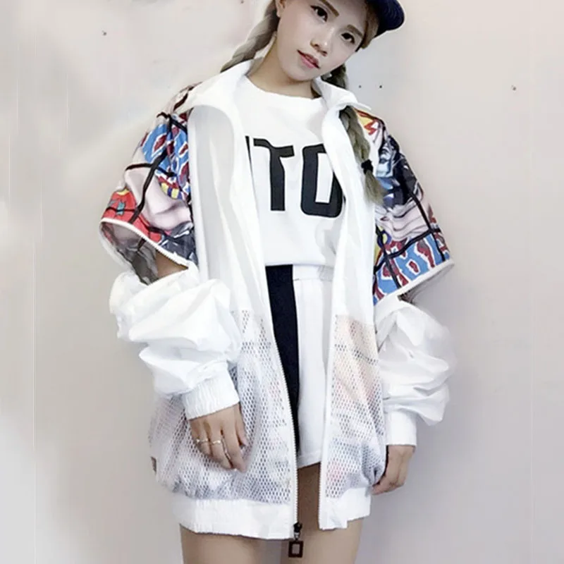 New Hollow Out Back Embroidery Bomber Jacket Sun Protection Loosen Jacket Student Harajuku Oversize Female Basic Coats